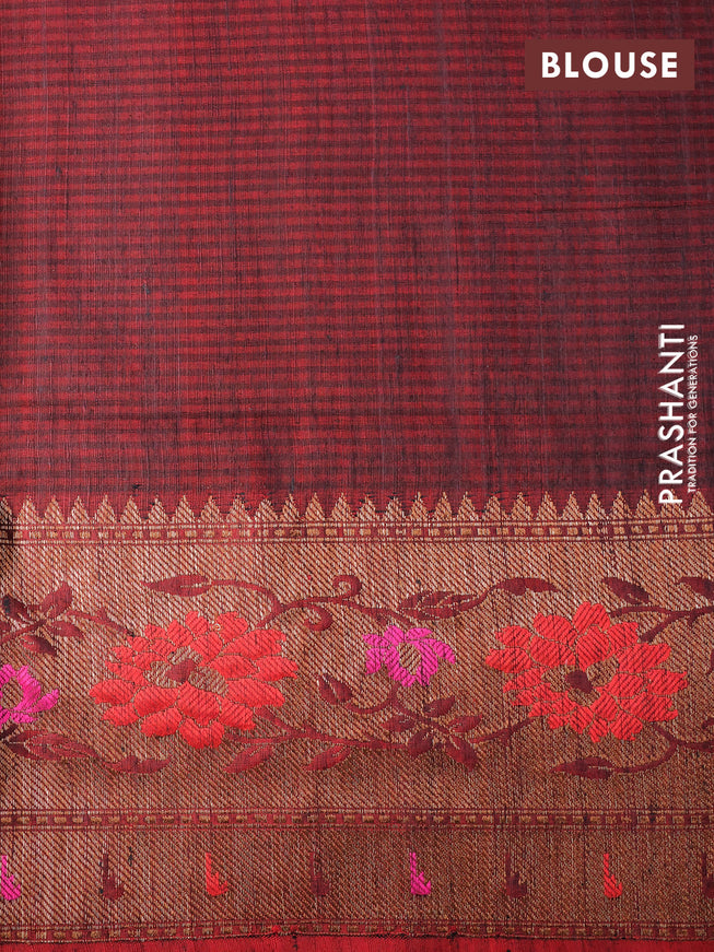 Banarasi dupion silk saree black and red with zari woven buttas and floral design paithani style border