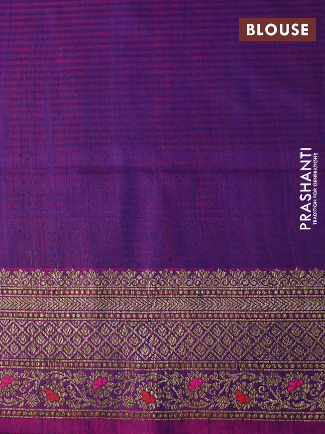 Banarasi dupion silk saree blue and magenta pink with thread & zari woven buttas and woven border