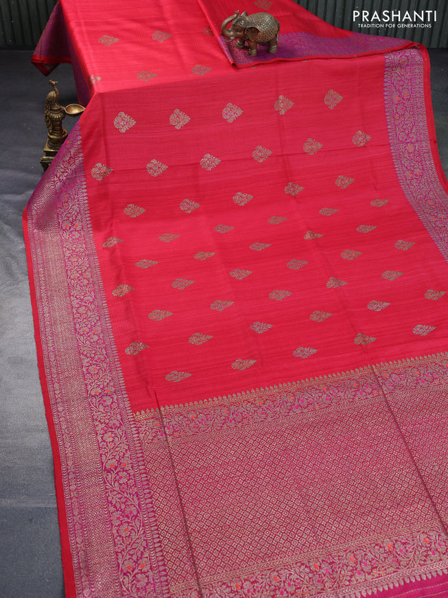 Banarasi dupion silk saree red and magenta pink with thread & zari woven buttas and woven border