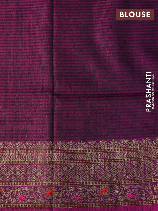 Banarasi dupion silk saree black and magenta pink with thread & zari woven buttas and woven border