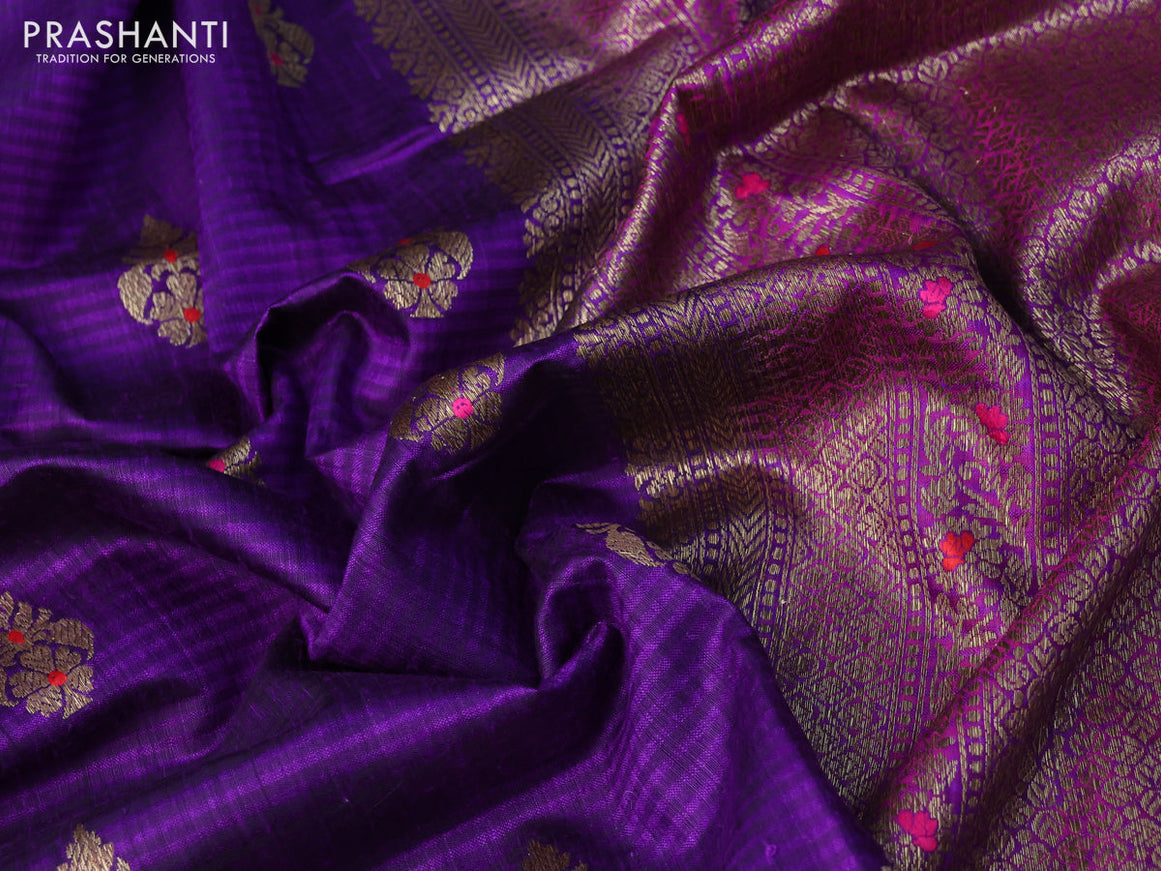 Banarasi dupion silk saree violet and magenta pink with thread & zari woven buttas and woven border