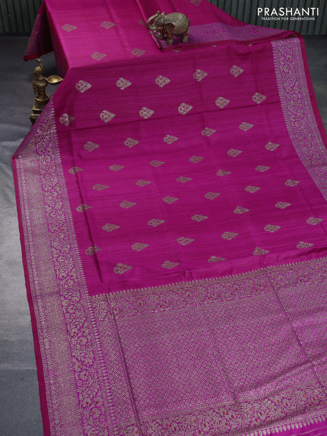 Banarasi dupion silk saree pink and magenta pink with thread & zari woven buttas and woven border