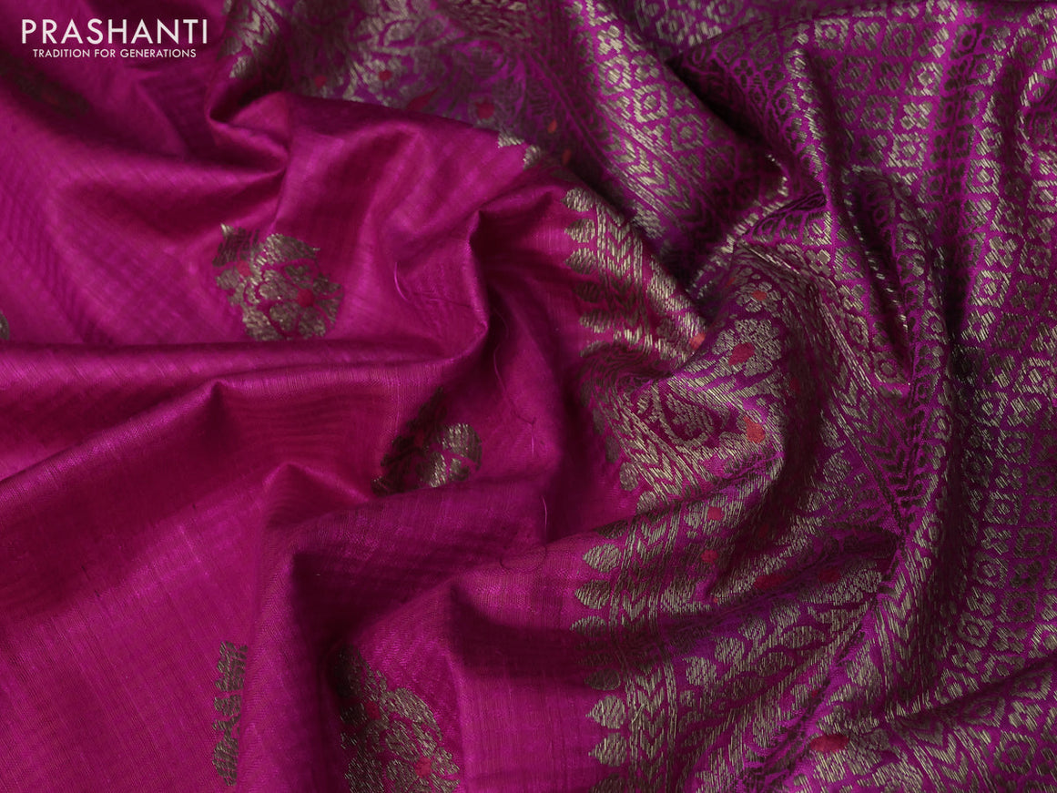 Banarasi dupion silk saree pink and magenta pink with thread & zari woven buttas and woven border