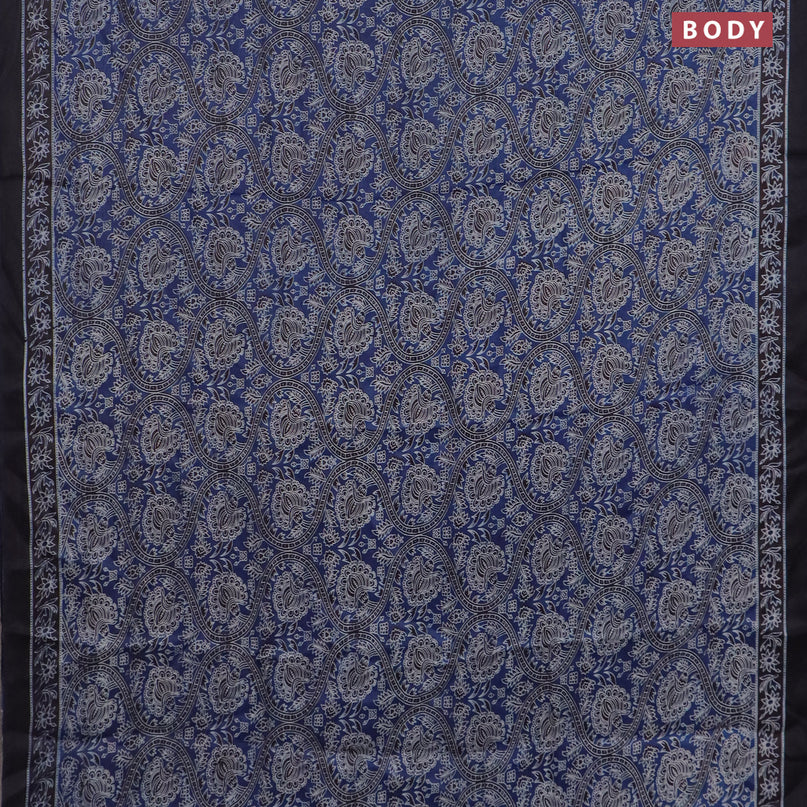 Modal silk saree blue and black with allover kalamkari prints and printed border