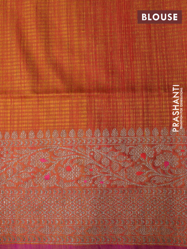 Banarasi dupion silk saree mustard yellow and pink with thread & zari woven buttas and woven border