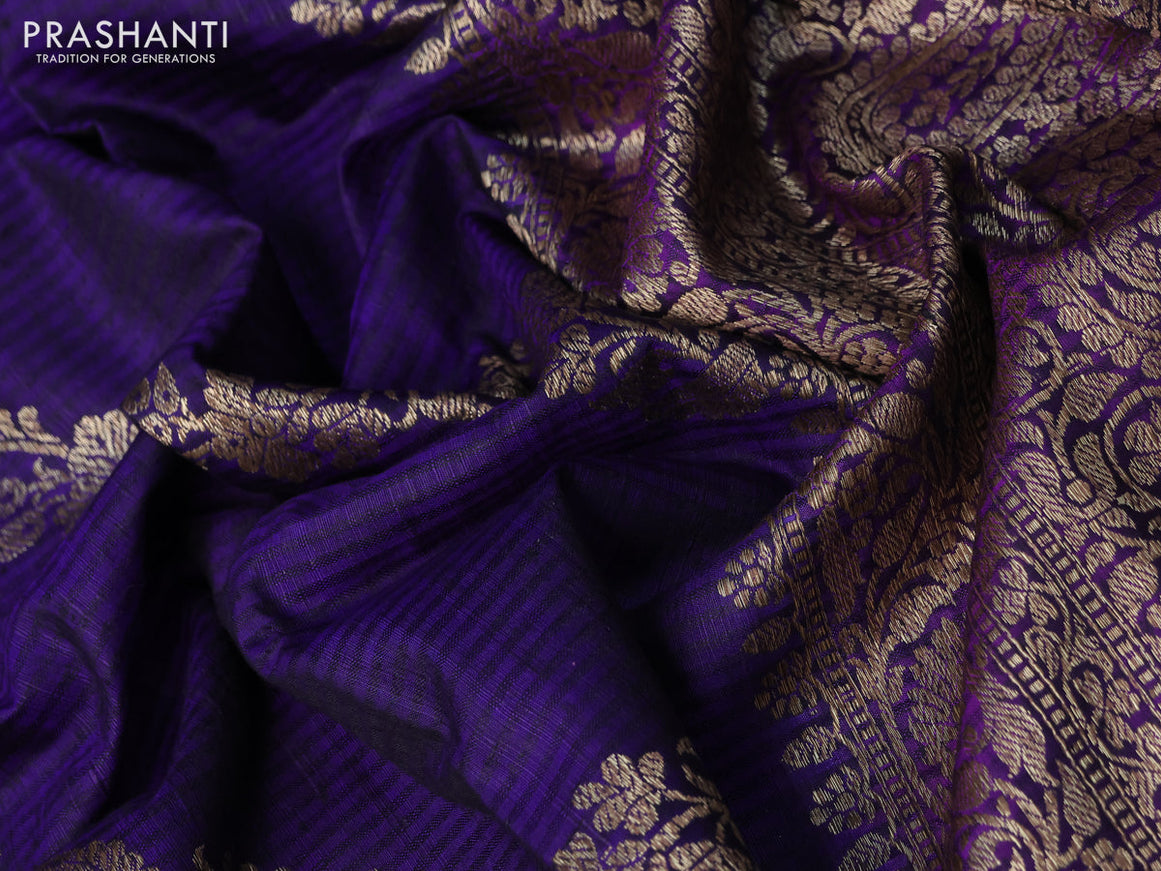 Banarasi dupion silk saree blue and magenta pink with thread & zari woven floral borcade weaves and woven border