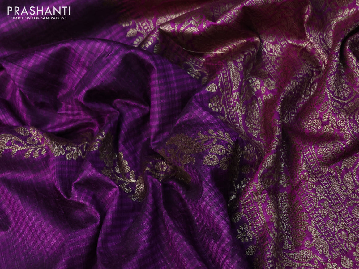 Banarasi dupion silk saree purple and magenta pink with thread & zari woven floral borcade weaves and woven border