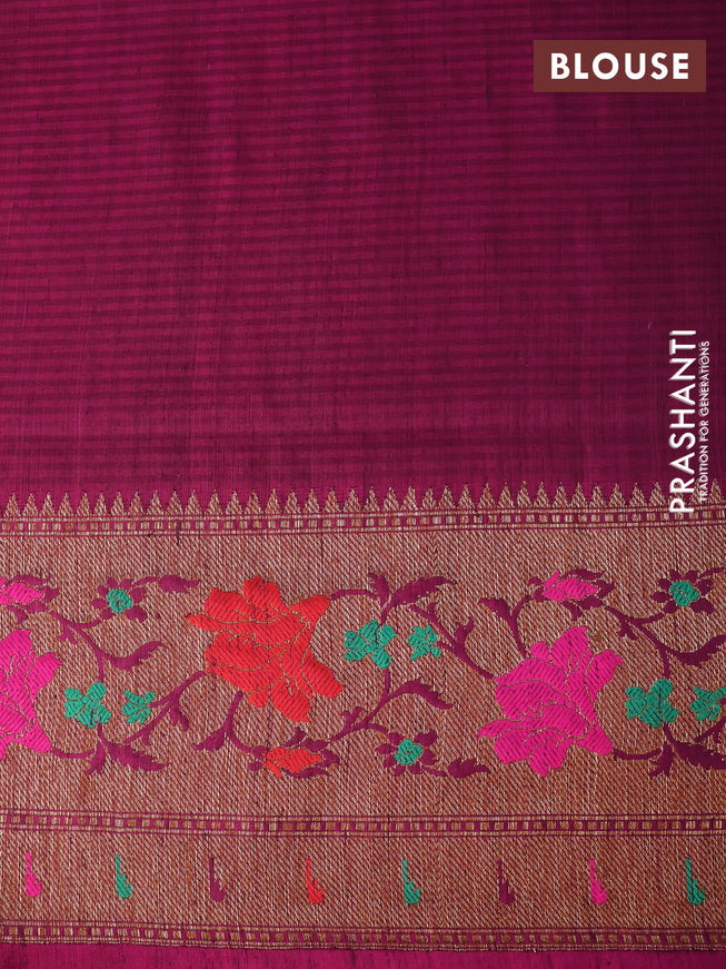 Banarasi dupion silk saree deep maroon and pink with zari woven floral buttas and floral design paithani style border