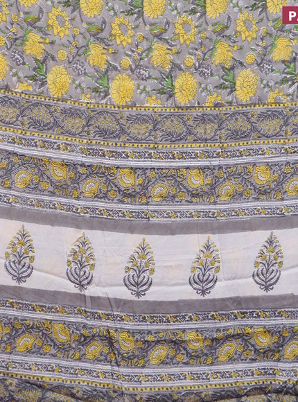 Modal silk saree grey shade with allover kalamkari prints and printed border