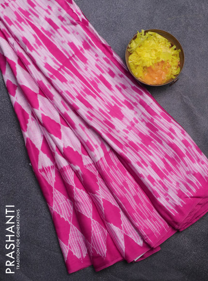 Modal silk saree pink and off white with geometric prints and printed border