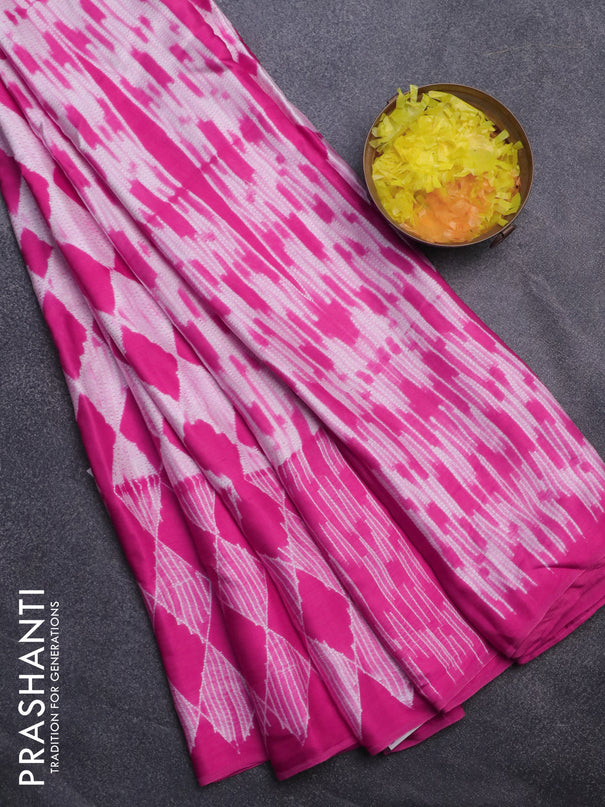 Modal silk saree pink and off white with geometric prints and printed border