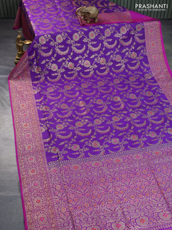 Banarasi dupion silk saree violet and magenta pink with thread & zari woven floral borcade weaves and woven border