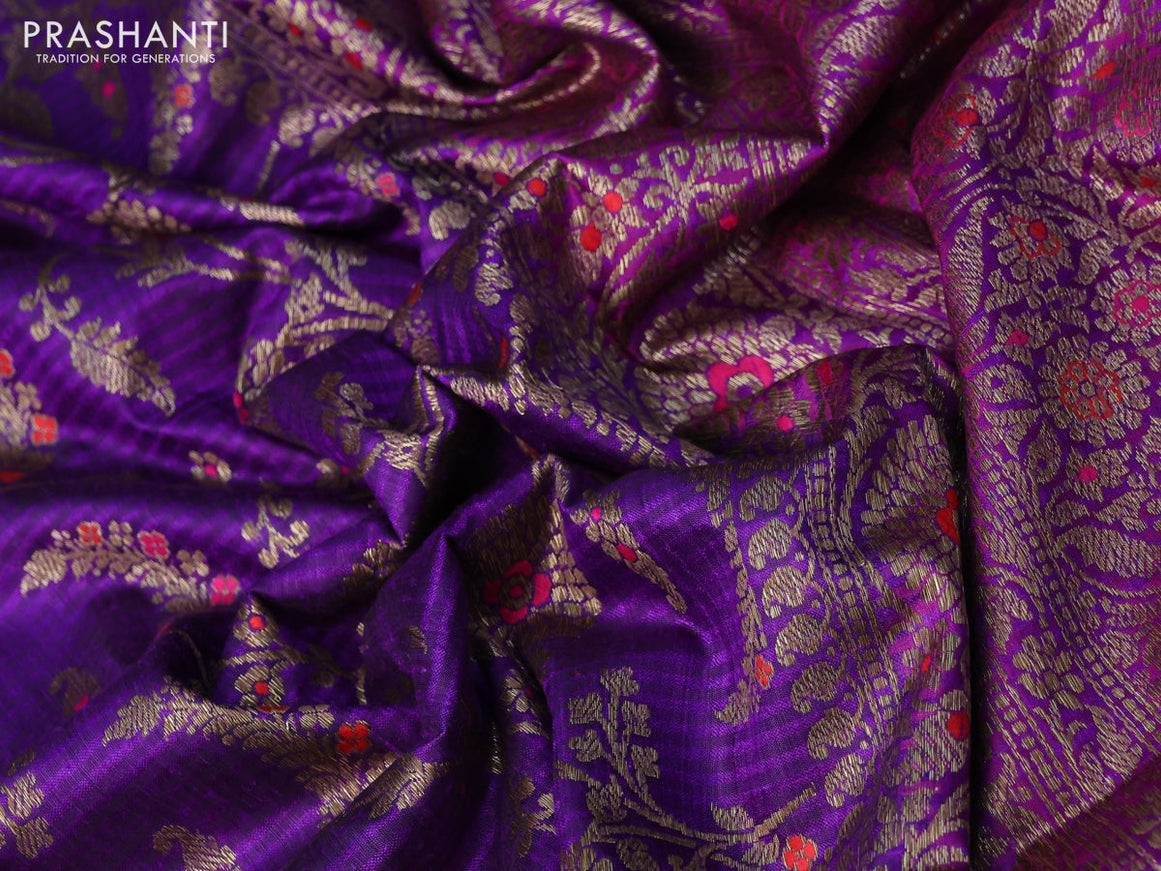 Banarasi dupion silk saree violet and magenta pink with thread & zari woven floral borcade weaves and woven border