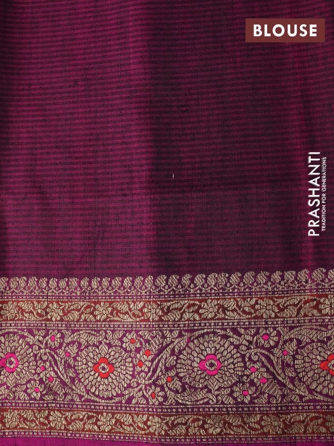 Banarasi dupion silk saree black and magenta pink with thread & zari woven floral borcade weaves and woven border