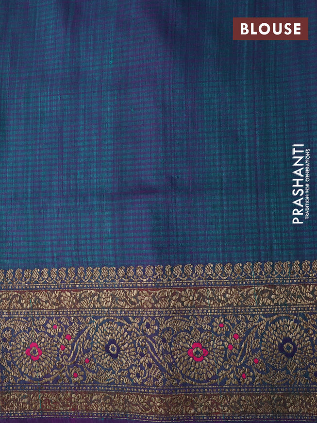 Banarasi dupion silk saree green and dual shade of greenish purple with thread & zari woven floral borcade weaves and woven border