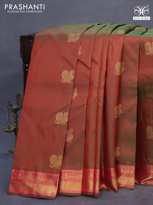 Pure kanchipuram silk saree manthulir green with allover zari weaves & annam buttas and zari woven border