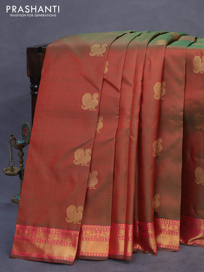 Pure kanchipuram silk saree manthulir green with allover zari weaves & annam buttas and zari woven border