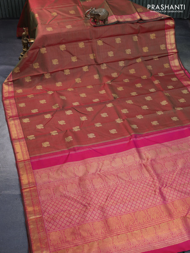 Pure kanchipuram silk saree manthulir green with allover zari weaves & annam buttas and zari woven border