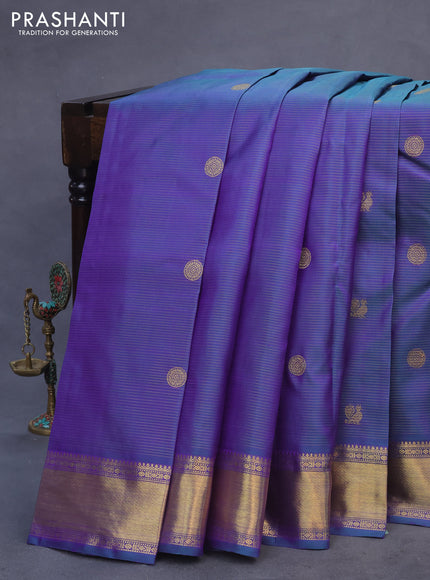 Pure kanchipuram silk saree dual shade of bluish green with allover zari weaves & annam buttas and zari woven border