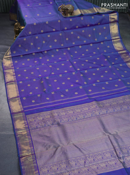 Pure kanchipuram silk saree dual shade of bluish green with allover zari weaves & annam buttas and zari woven border