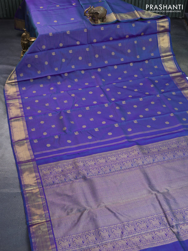 Pure kanchipuram silk saree dual shade of bluish green with allover zari weaves & annam buttas and zari woven border