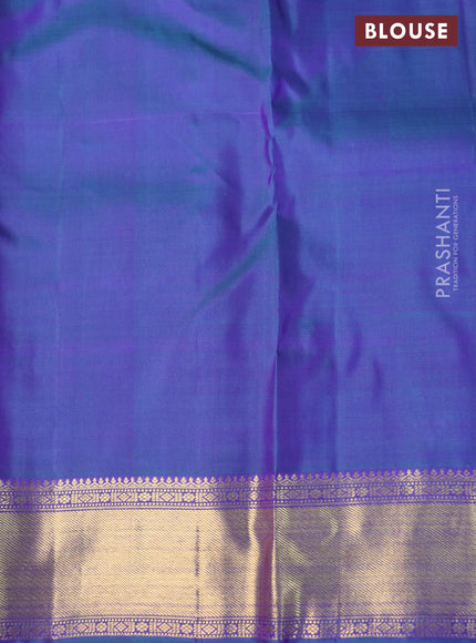 Pure kanchipuram silk saree dual shade of bluish green with allover zari weaves & annam buttas and zari woven border