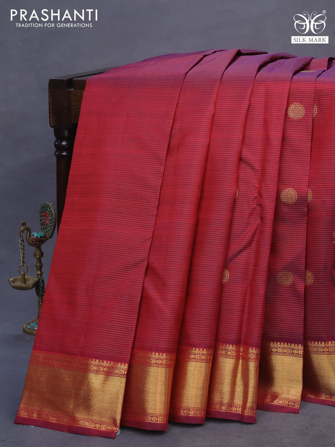 Pure kanchipuram silk saree dual shade of maroon with allover zari weaves & annam buttas and zari woven border