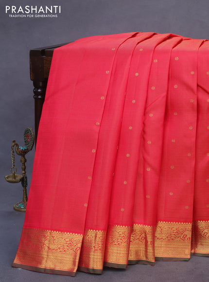 Pure kanchipuram silk saree pink and green with allover zari weaves & buttas and zari woven border