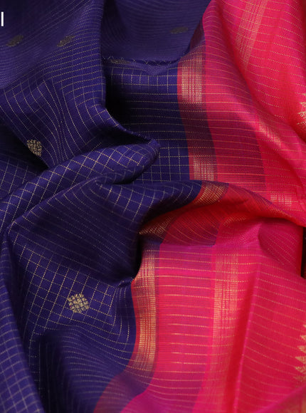 Pure kanchipuram silk saree blue and pink with allover small zari checks & buttas and annam zari woven border