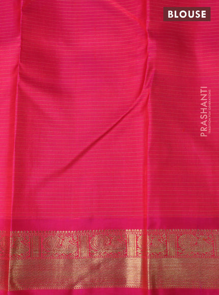 Pure kanchipuram silk saree blue and pink with allover small zari checks & buttas and annam zari woven border