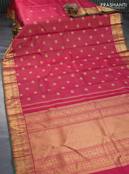 Pure kanchipuram silk saree maroon and green with allover zari weaves & annam buttas and annam & paisley zari woven border