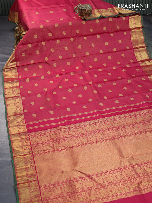 Pure kanchipuram silk saree maroon and green with allover zari weaves & annam buttas and annam & paisley zari woven border