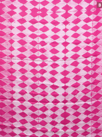 Modal silk saree pink and off white with geometric prints and printed border