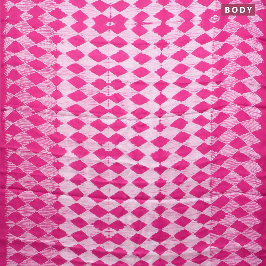 Modal silk saree pink and off white with geometric prints and printed border