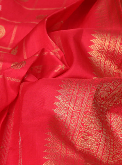 Pure kanchipuram silk saree red and green with allover zari checks & annam rudhraksha buttas and zari woven border