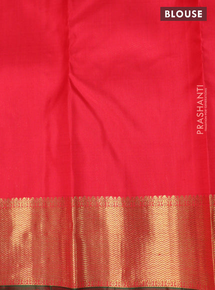 Pure kanchipuram silk saree red and green with allover zari checks & annam rudhraksha buttas and zari woven border