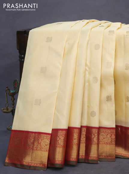 Pure kanchipuram silk saree cream and maroon with annam & rudhraksha zari woven buttas and annam zari woven border