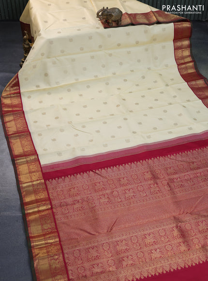 Pure kanchipuram silk saree cream and maroon with annam & rudhraksha zari woven buttas and annam zari woven border