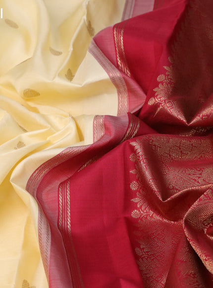 Pure kanchipuram silk saree cream and maroon with annam & rudhraksha zari woven buttas and annam zari woven border