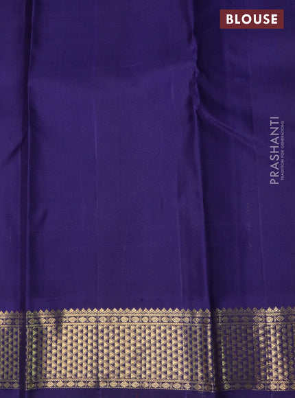 Pure kanchipuram silk saree mustard yellow and blue with annam & rudhraksha zari woven buttas and zari woven border