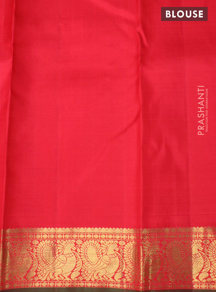 Pure kanchipuram silk saree red and green with annam & rudhraksha zari woven buttas and annam zari woven border