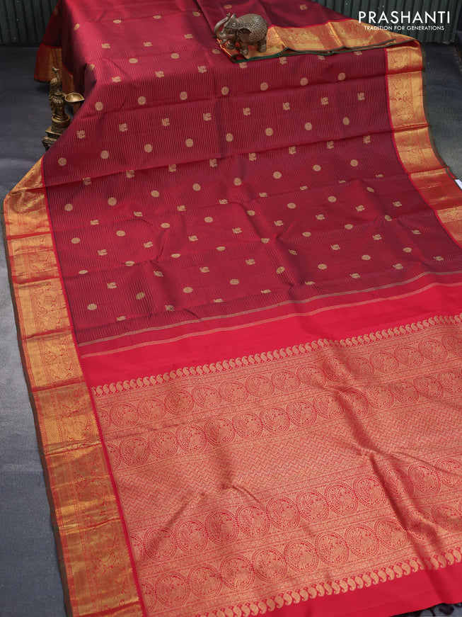 Pure kanchipuram silk saree maroon and red with allover zari weaves & annam buttas and annam zari woven border