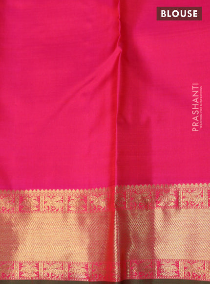 Pure kanchipuram silk saree orange and pink with allover small zari checks & annam buttas and zari woven border