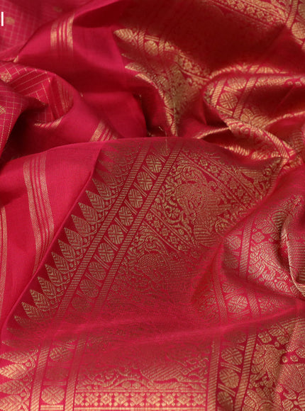 Pure kanchipuram silk saree maroon and dual shade of green with allover small zari checks & buttas and rich zari woven border