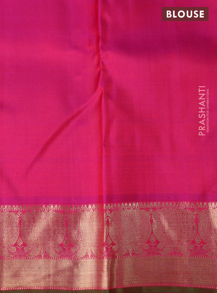 Pure kanchipuram silk saree orange and dual shade of pink with allover self emboss and rich zari woven border