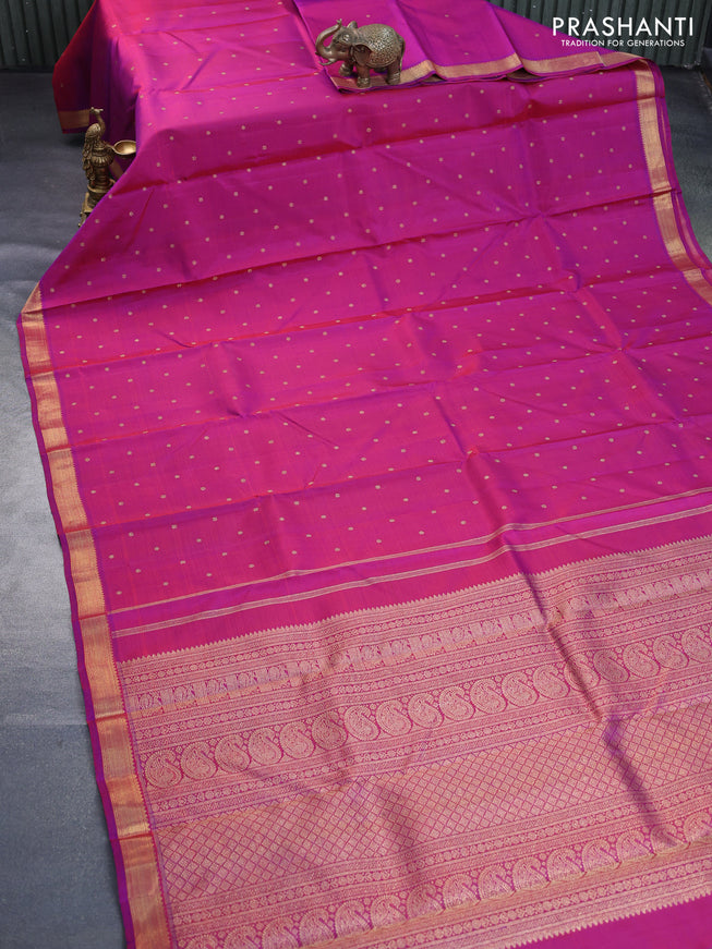 Pure kanchipuram silk saree dual shade of purple with allover zari woven buttas and zari woven border