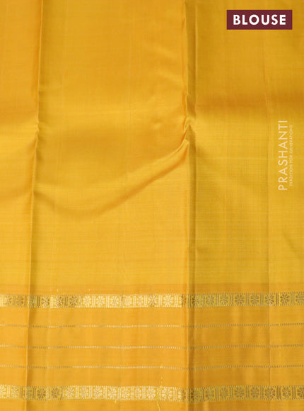 Pure kanchipuram silk saree purple and yellow with zari woven buttas and rich zari woven korvai border