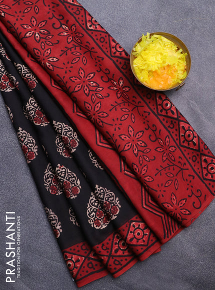 Modal silk saree black and maroon with butta prints and printed border