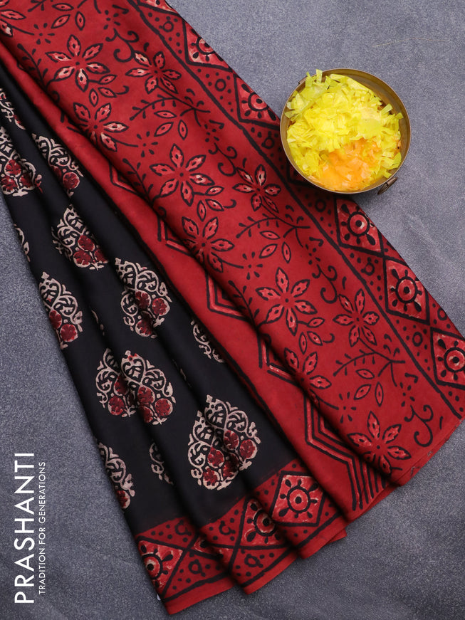 Modal silk saree black and maroon with butta prints and printed border