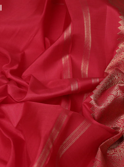 Pure kanchipuram silk saree red and orange with plain body and long zari checked butta border